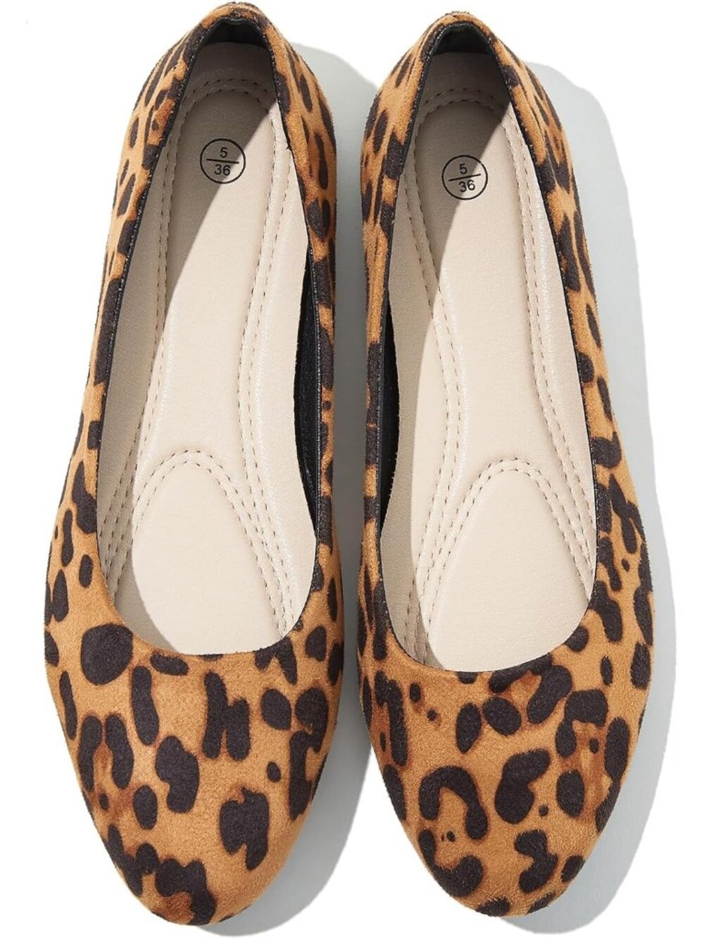 Women's Brown Leopard Round Toe Ballet Flat Slip On Dressy Casual Low Heel Shoes